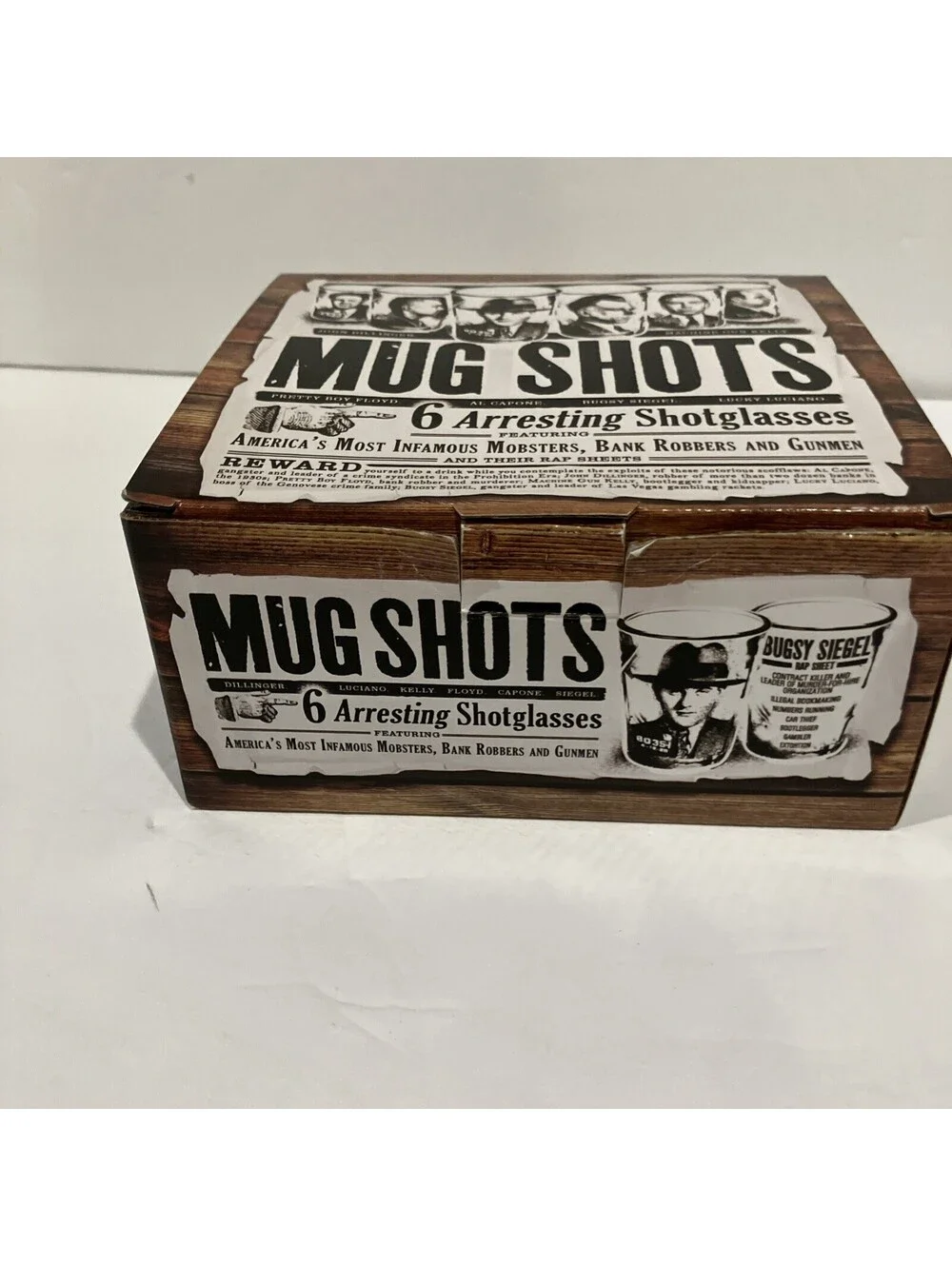 Mug Shots 6 Shot Glasses Set , Al Capone,Luciano,Dillinger, Siegel +++ NEW